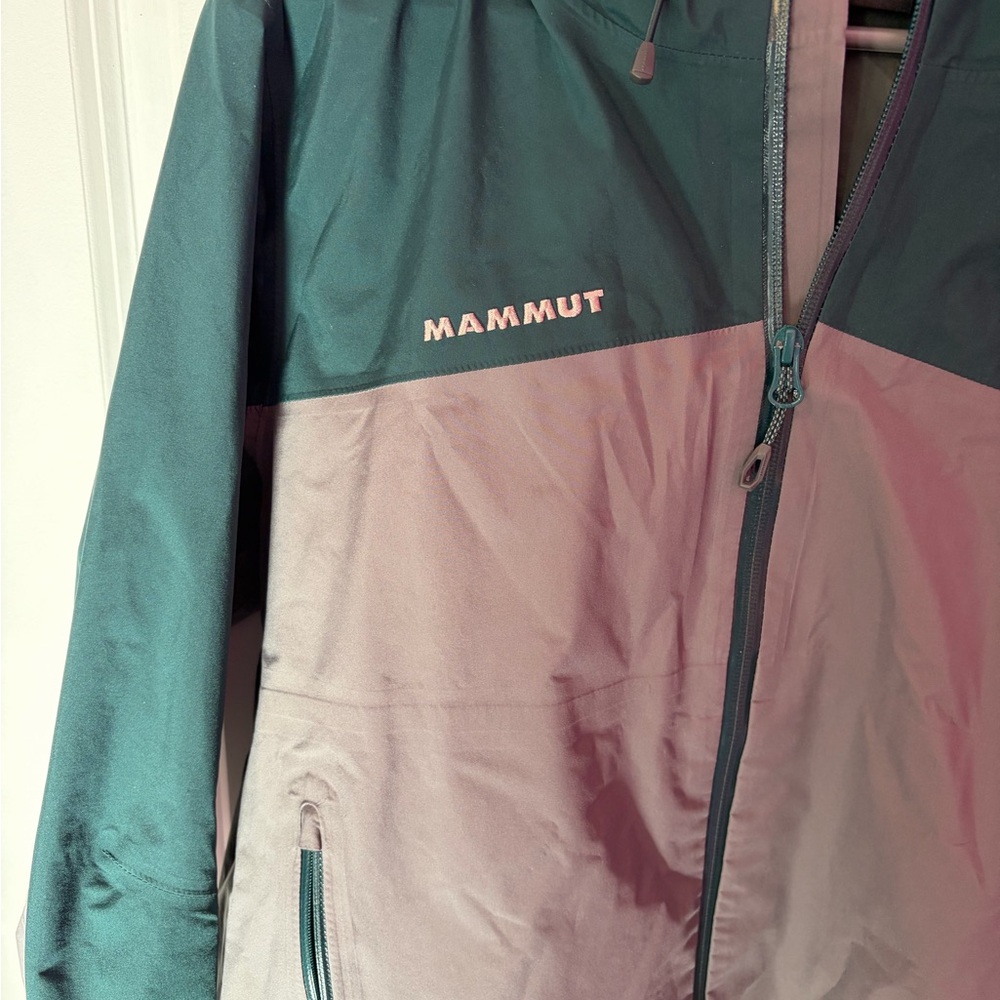 Mammut Men's Forest Green and Light Gray Hooded Raincoat - Picture 2 of 4